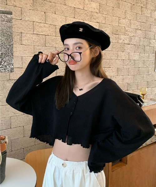 yuue' ( wear )(ユーイ)の「ショート丈 シースルー カーディガン ロングスリーブ トップス(Tシャツ/カットソー・レディース・ホワイト/ブラック・FREE)」の7枚目の写真
