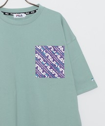 FILA（フィラ）の「FILA/フィラ 別注 綿100％ ブランド ロゴ刺繍 ロゴポケット カレッジロゴ バイカラー オーバーサイズ ドロップショルダー 半袖 Tシャツ（Tシャツ/カットソー）」