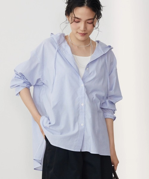 AMERICAN HOLIC(アメリカンホリック)の「コットンレーヨンマリンフードシャツ(シャツ/ブラウス・レディース・ネイビー/ブルー系その他4/ブルー系その他7・M/L)」の3枚目の写真