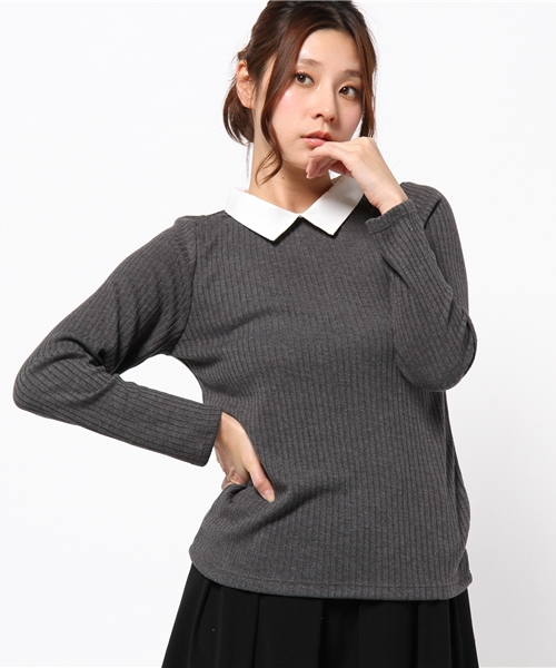 DISCOAT（ディスコート）の「【Discoat】リブ衿付きロンT（Tシャツ/カットソー・レディース・オフホワイト/ライトグレー/チャコールグレー・ﾌﾘ-）」の2枚目の写真