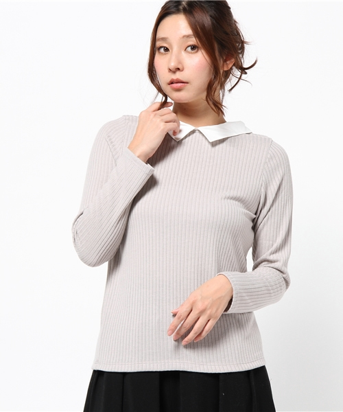 DISCOAT（ディスコート）の「【Discoat】リブ衿付きロンT（Tシャツ/カットソー・レディース・オフホワイト/ライトグレー/チャコールグレー・ﾌﾘ-）」の3枚目の写真