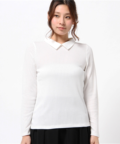 DISCOAT（ディスコート）の「【Discoat】リブ衿付きロンT（Tシャツ/カットソー・レディース・オフホワイト/ライトグレー/チャコールグレー・ﾌﾘ-）」の4枚目の写真