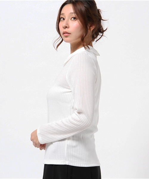 DISCOAT（ディスコート）の「【Discoat】リブ衿付きロンT（Tシャツ/カットソー・レディース・オフホワイト/ライトグレー/チャコールグレー・ﾌﾘ-）」の5枚目の写真