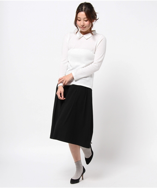 DISCOAT（ディスコート）の「【Discoat】リブ衿付きロンT（Tシャツ/カットソー・レディース・オフホワイト/ライトグレー/チャコールグレー・ﾌﾘ-）」の7枚目の写真