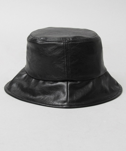 glabella（グラベラ）の「ヴィンテージレザー風 フェイクレザー ロングブリム バケットハット / 深め / ツバ広（ハット・メンズ・ブラック・FREE）」の8枚目の写真