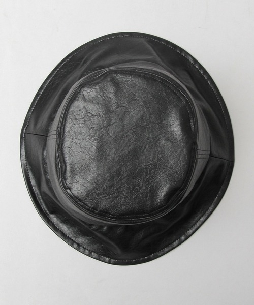 セール】ヴィンテージレザー風 フェイクレザー ロングブリム バケット