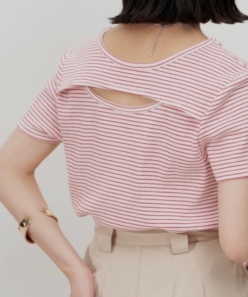 VANNIE U(ヴァニーユー)の「ダブルアーチボーダーTシャツ(Tシャツ/カットソー・レディース・ホワイト/ブラック/レッド/イエロー・FREE)」の1枚目の写真