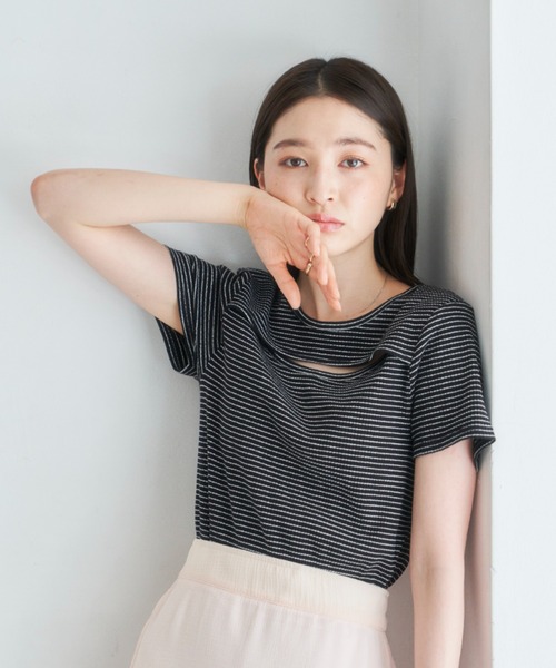 VANNIE U(ヴァニーユー)の「ダブルアーチボーダーTシャツ(Tシャツ/カットソー・レディース・ホワイト/ブラック/レッド/イエロー・FREE)」の3枚目の写真