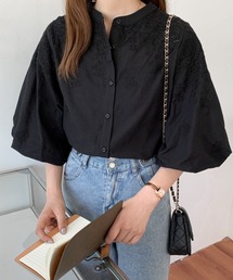 Diosfront | カットワーク刺繍ボリューム袖スタンドカラーブラウス(シャツ/ブラウス)