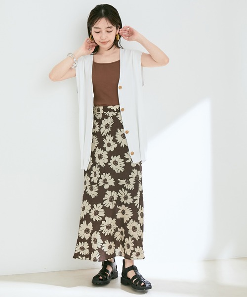 VIS（ビス）の「【接触冷感】【セットアップ対応】フレンチスリーブニットベスト（ベスト・レディース・ネイビー/オフホワイト/ダークブラウン・FREE）」の15枚目の写真