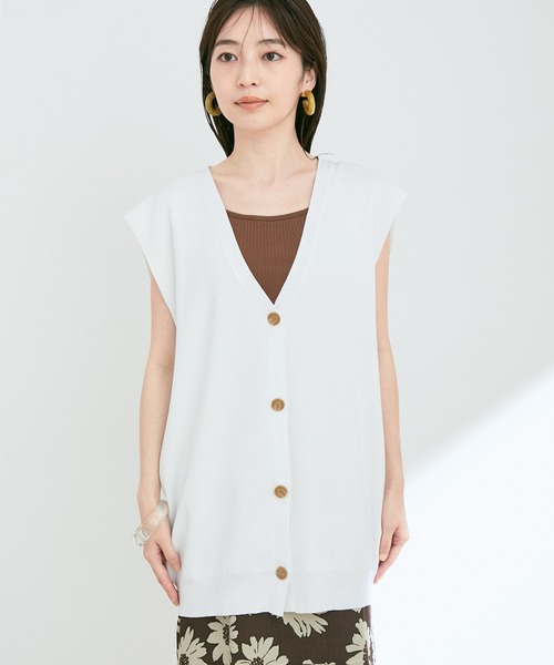 VIS（ビス）の「【接触冷感】【セットアップ対応】フレンチスリーブニットベスト（ベスト・レディース・ネイビー/オフホワイト/ダークブラウン・FREE）」の18枚目の写真