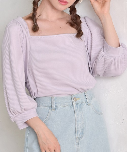ems excite(エムズエキサイト)の「ボレロキャミSET(Tシャツ/カットソー・レディース・アイボリー/ブラック系その他3/ラベンダー・FREE)」の3枚目の写真