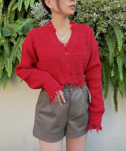 FIG&VIPER（フィグアンドバイパー）の「ダメージショートニットカーデ（カーディガン/ボレロ・レディース・ブラック/パープル/イエロー/レッド系その他・FREE）」の22枚目の写真