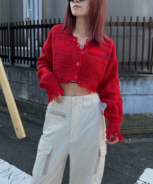 セール】ダメージショートニットカーデ（カーディガン/ボレロ