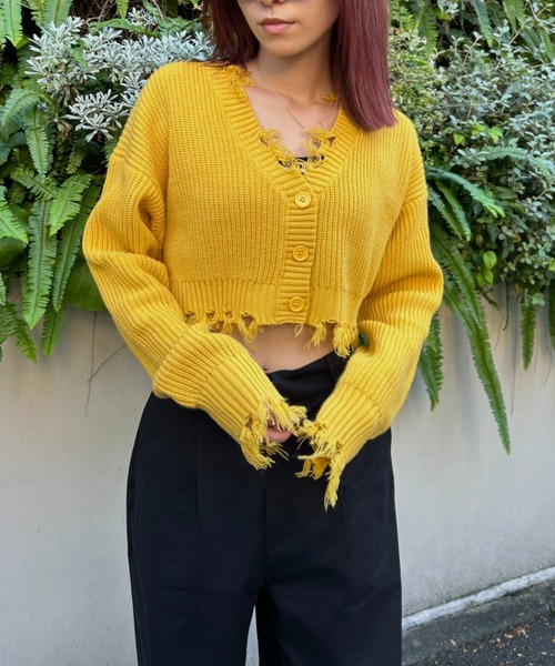 FIG&VIPER（フィグアンドバイパー）の「ダメージショートニットカーデ（カーディガン/ボレロ・レディース・ブラック/パープル/イエロー/レッド系その他・FREE）」の18枚目の写真