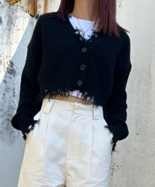 FIG&VIPER（フィグアンドバイパー）の「ダメージショートニットカーデ（カーディガン/ボレロ・レディース・ブラック/パープル/イエロー/レッド系その他・FREE）」の13枚目の写真