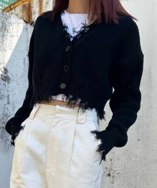 FIG&VIPER（フィグアンドバイパー）の「ダメージショートニットカーデ（カーディガン/ボレロ・レディース・ブラック/パープル/イエロー/レッド系その他・FREE）」の14枚目の写真