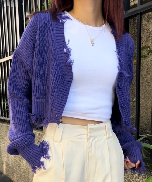 FIG&VIPER（フィグアンドバイパー）の「ダメージショートニットカーデ（カーディガン/ボレロ・レディース・ブラック/パープル/イエロー/レッド系その他・FREE）」の16枚目の写真