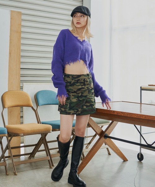 FIG&VIPER（フィグアンドバイパー）の「ダメージショートニットカーデ（カーディガン/ボレロ・レディース・ブラック/パープル/イエロー/レッド系その他・FREE）」の6枚目の写真