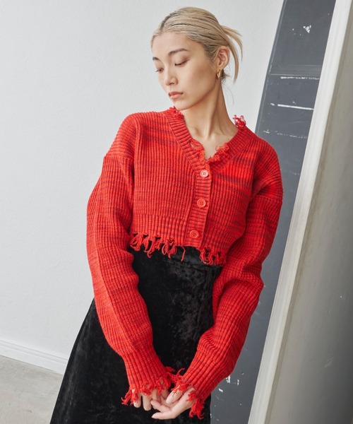 FIG&VIPER（フィグアンドバイパー）の「ダメージショートニットカーデ（カーディガン/ボレロ・レディース・ブラック/パープル/イエロー/レッド系その他・FREE）」の10枚目の写真