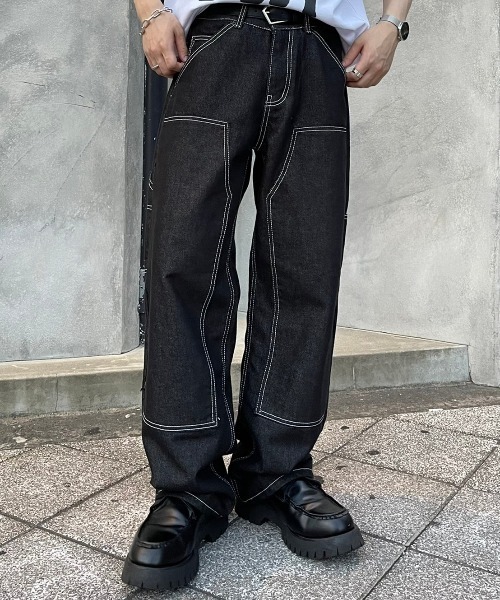 Chikashitsu +(チカシツプラス)の「【Chikashitsu +/チカシツプラス】stitch painter pants/ステッチパンツ デニムパンツ(その他パンツ・メンズ・ブラック・S/M)」の10枚目の写真