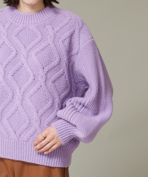 NOMINE(ノミネ)の「【WEB限定カラーあり】アランダイヤ柄ボリュームスリーブニット(ニット/セーター・レディース・ブラック/パープル/アイボリー/キャメル・フリー)」の10枚目の写真