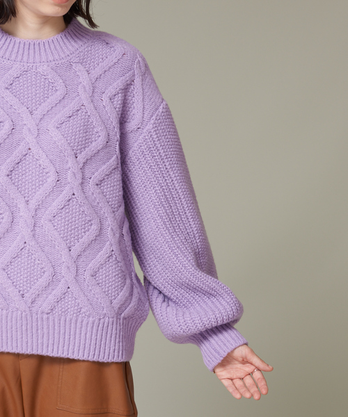 NOMINE(ノミネ)の「【WEB限定カラーあり】アランダイヤ柄ボリュームスリーブニット(ニット/セーター・レディース・ブラック/パープル/アイボリー/キャメル・フリー)」の11枚目の写真