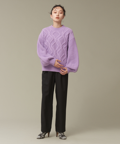 NOMINE(ノミネ)の「【WEB限定カラーあり】アランダイヤ柄ボリュームスリーブニット(ニット/セーター・レディース・ブラック/パープル/アイボリー/キャメル・フリー)」の13枚目の写真