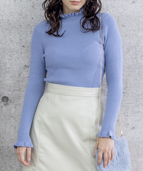 clear（クリア）の「フリルハイゲージニットトップス（ニット/セーター・レディース・ブルーグレー/アイボリー/ピンク/ブラック・F）」の3枚目の写真