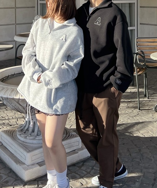 junoah(ジュノア)の「【ユニセックス】ハーフジップオーバーサイズトレーナー(スウェット・レディース・ライトグレー/ブラック/ネイビー・MEDIUM/LARGE/X-LARGE)」の18枚目の写真