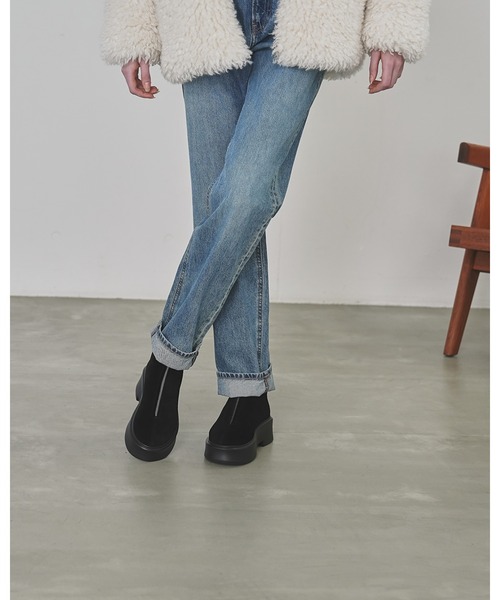 セール】ラウンドトゥ ボリュームソール フロントジップブーツ（ブーツ
