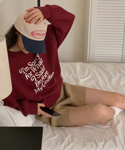 me+em select（ミームセレクト）の「レタリングロゴスウェットトレーナー【韓国製】（スウェット・レディース・パープル/ベージュ/ボルドー・FREE）」の14枚目の写真