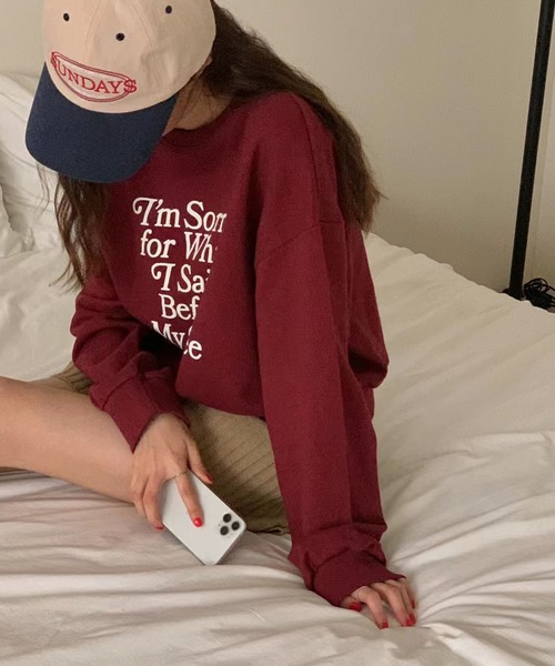 me+em select（ミームセレクト）の「レタリングロゴスウェットトレーナー【韓国製】（スウェット・レディース・パープル/ベージュ/ボルドー・FREE）」の15枚目の写真