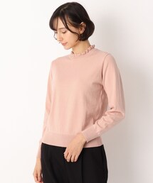【洗える】フリルハイネックコットン混プルオーバー