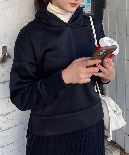 Lamoa（ラモア）の「Lamoa/裏起毛 オーバーサイズ フーディー パーカー（パーカー・レディース・ホワイト/ブラック/ブラウン・FREE）」の2枚目の写真