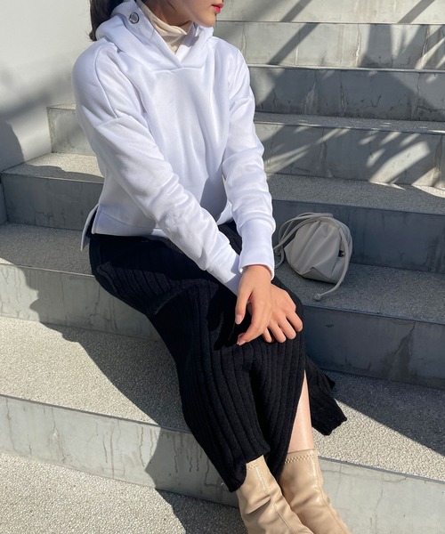 Lamoa（ラモア）の「Lamoa/裏起毛 オーバーサイズ フーディー パーカー（パーカー・レディース・ホワイト/ブラック/ブラウン・FREE）」の6枚目の写真