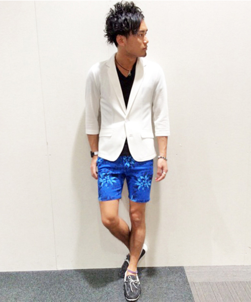 VENCEEXCHANGE（ヴァンスエクスチェンジ）の「鹿の子テーラード7分丈ジャケット        （テーラードジャケット・メンズ・オフホワイト/ネイビー・LARGE/MEDIUM/SMALL）」の2枚目の写真