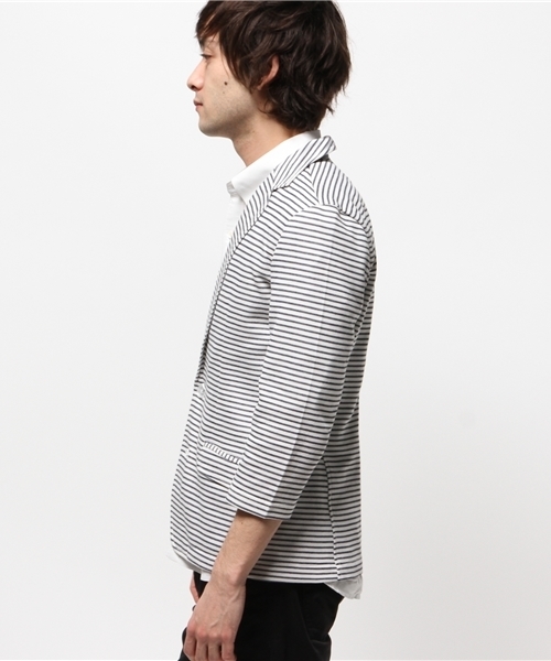 VENCEEXCHANGE（ヴァンスエクスチェンジ）の「鹿の子テーラード7分丈ジャケット        （テーラードジャケット・メンズ・オフホワイト/ネイビー・LARGE/MEDIUM/SMALL）」の4枚目の写真