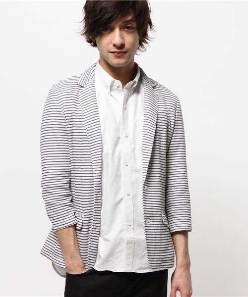 VENCEEXCHANGE（ヴァンスエクスチェンジ）の「鹿の子テーラード7分丈ジャケット        （テーラードジャケット・メンズ・オフホワイト/ネイビー・LARGE/MEDIUM/SMALL）」の6枚目の写真