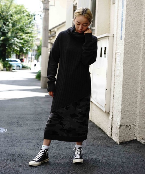 AVIREX(アヴィレックス)の「TURTLE SWITCHING CANO KNIT ONEPIECE/ タートルスウィッチングカモニットワンピース(ワンピース・レディース・チャコールグレー/セージグリーン/キャメル・SMALL/MEDIUM)」の12枚目の写真