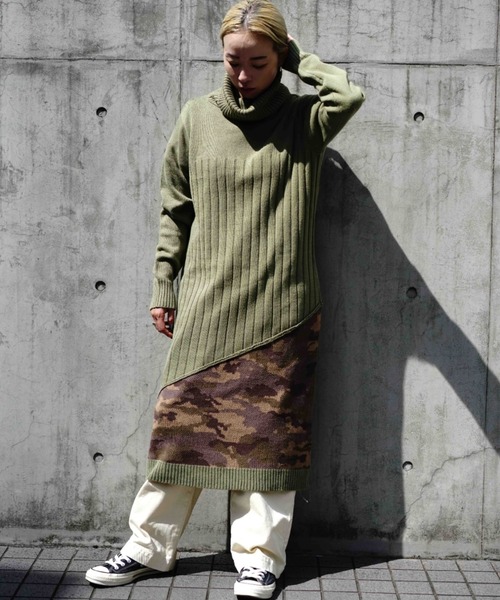 AVIREX(アヴィレックス)の「TURTLE SWITCHING CANO KNIT ONEPIECE/ タートルスウィッチングカモニットワンピース(ワンピース・レディース・チャコールグレー/セージグリーン/キャメル・SMALL/MEDIUM)」の7枚目の写真