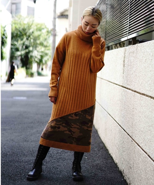 AVIREX(アヴィレックス)の「TURTLE SWITCHING CANO KNIT ONEPIECE/ タートルスウィッチングカモニットワンピース(ワンピース・レディース・チャコールグレー/セージグリーン/キャメル・SMALL/MEDIUM)」の14枚目の写真