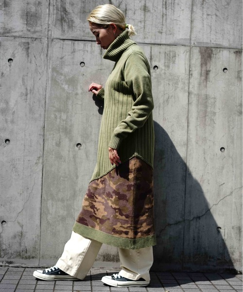 AVIREX(アヴィレックス)の「TURTLE SWITCHING CANO KNIT ONEPIECE/ タートルスウィッチングカモニットワンピース(ワンピース・レディース・チャコールグレー/セージグリーン/キャメル・SMALL/MEDIUM)」の16枚目の写真