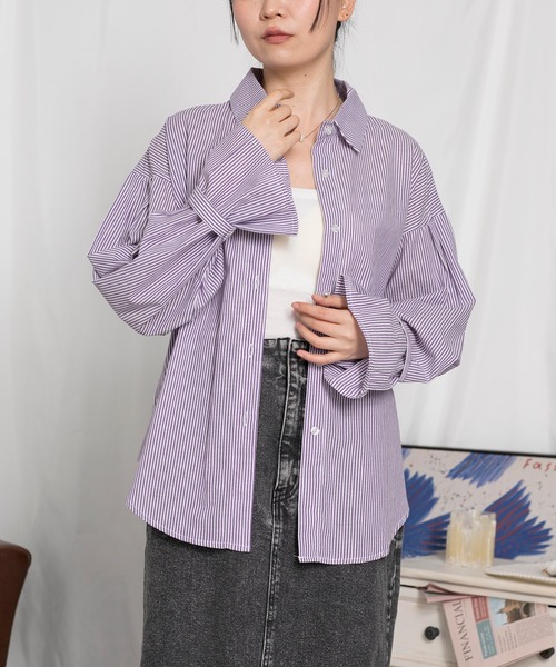 aimoha(アイモハ)の「ボリューム袖シャツ(シャツ/ブラウス・レディース・パープル系その他/ブラウン系その他/ブラック/ブルー系その他/ブラック系その他/ホワイト・LARGE/MEDIUM/SMALL/X-LARGE)」の6枚目の写真