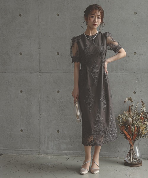 Kana(カナ)の「刺繍レース セミタイト バックリボン ワンピース パーティー ドレス 結婚式 お呼ばれ オケージョン(ドレス・レディース・ダークカーキ/ネイビー/モカ/ダークグレー/オリーブ/ブラック×グレー/ダークブラウン/チャコールグレー/グレイッシュベージュ・M/S/2L/L)」の16枚目の写真