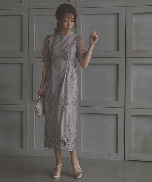 Kana(カナ)の「刺繍レース セミタイト バックリボン ワンピース パーティー ドレス 結婚式 お呼ばれ オケージョン(ドレス・レディース・ダークカーキ/ネイビー/モカ/ダークグレー/オリーブ/ブラック×グレー/ダークブラウン/チャコールグレー/グレイッシュベージュ・M/S/2L/L)」の20枚目の写真