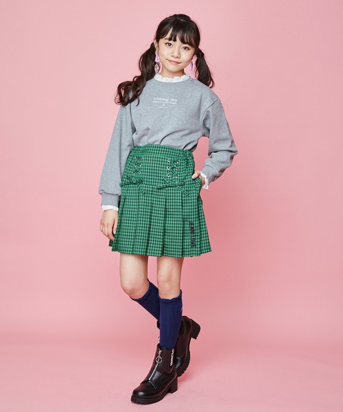 ✅いっし ページ✅Malbon プリーツスカート グリーン M✨ JENNI love（ジェニィラブ）の「レースアッププリーツスカート