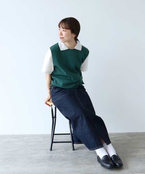 PAR ICI(パーリッシィ)の「強撚綿 総針度詰めベスト(ベスト・レディース・ブラウン/カーキ/サックスブルー/ブラック/ネイビー/ベージュ/グリーン・FREE)」の17枚目の写真