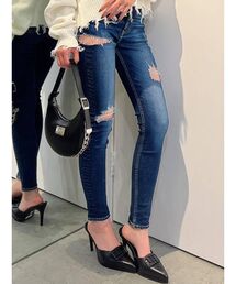 GYDA | ミドルウエスト REVERSE SIDE RIPPEDスキニーデニムパンツ(デニムパンツ)