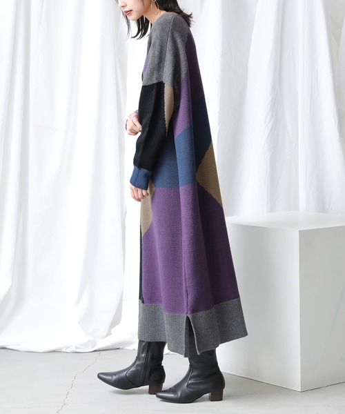 kOhAKU（コハク）の「『カラーブロッキングジャカードニットワンピース』（ワンピース・レディース・パープル・FREE）」の9枚目の写真